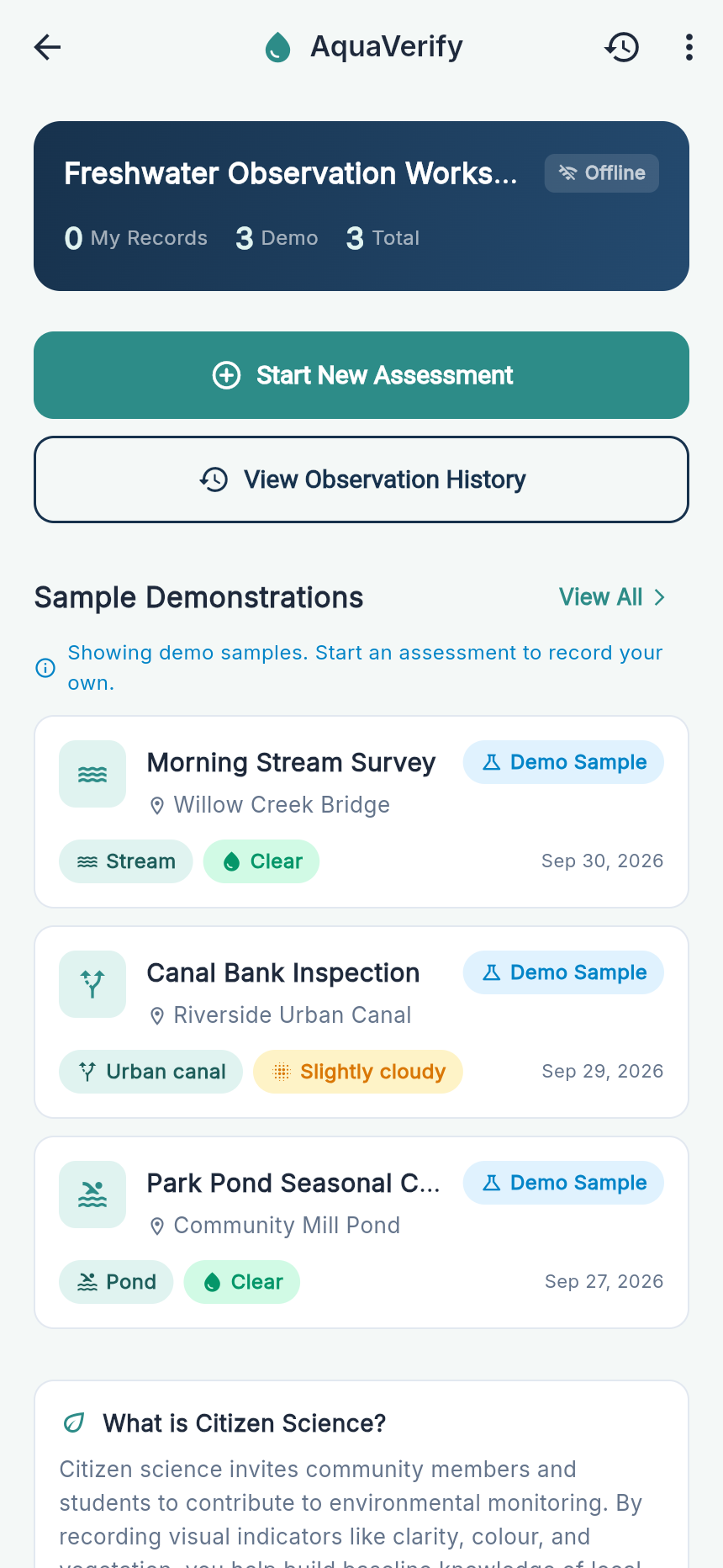 AquaVerify Home Dashboard Screenshot