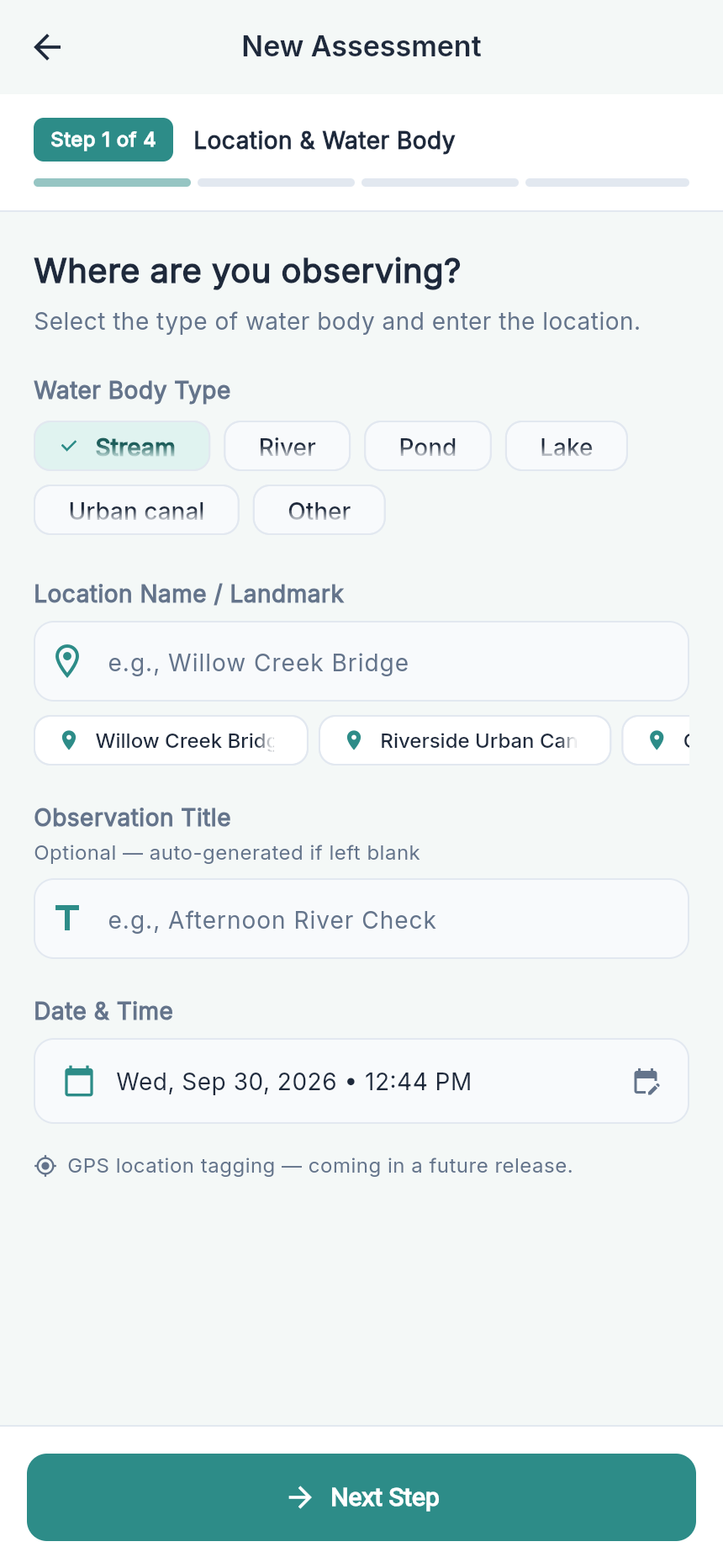 Step 1 Location Screenshot